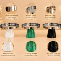 cs3c_1 (4) 3-piece set of pedestal cake stands with silver stainless steel rims and white, green, and black marble bases