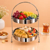 Two Tier Serving Stand, 25 × 42 Cm Two-tier serving stand arranged with fruit and assorted desserts